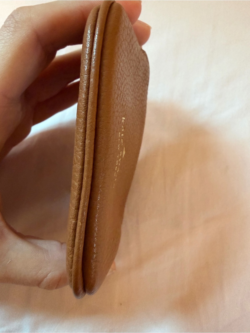 Kate Spade Brown Pebbled Leather Zip Coin Purse /Key Card Pouch w/ Gold Logo EUC - Picture 8 of 8